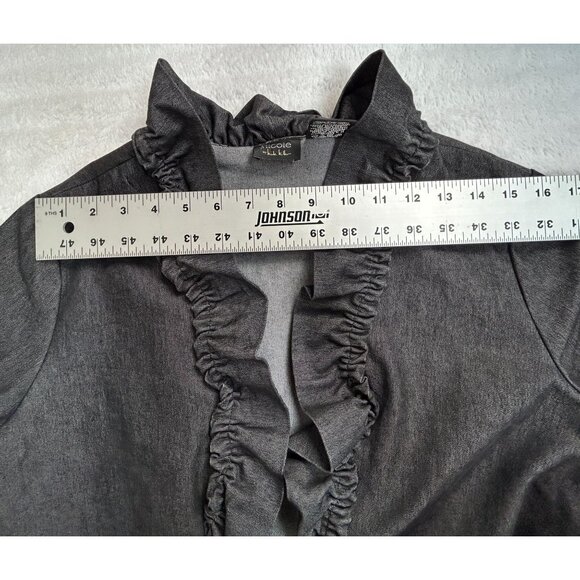 Nicole By Nicole Miller Womens Gray Ruffle Jacket Size 12 Stretch Open Front - Picture 5 of 7
